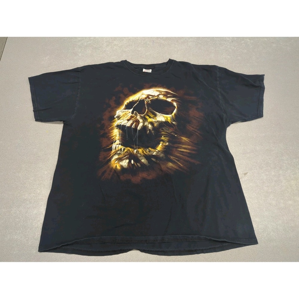 Fruit of the Loom Screaming Skull Mens XL Black Graphic Boxy Mall Goth Grunge
